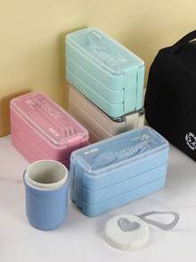 1 Set Bento Box Set, 3-In-1 Bento Box Set, 3 Compartments Container, Adult Lunch Box With Separators, Utensils, Microwave And Dishwasher Friendly, Suitable For Lunch, Snack, School And Travel School Supplies,Back To School - Multicolor - View 4