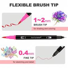 24 Colors Colouring Pens Dual Tip Brush Pens, Felt Tip Pens For Adults, Brush Marker Pens For Colouring Book Journal Drawing Lettering Sketching Back To School - 24colors - View 3