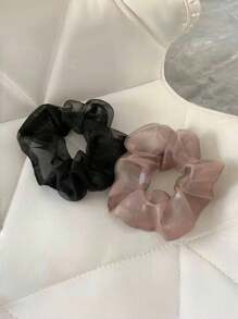 1pc Plain Elegant Large Hair Scrunchie, Women's Pearl Gauze Wrinkled Hair Tie Scrunchies Scrunchy Hair Ties