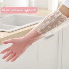 1 双洗碗长袖防水防油适用于家庭清洁、厨房清洁和洗衣清洁手套，单层 PVC 耐用材质，易于清洁，可重复使用，加厚材质
