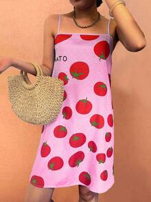 Sea Starshine 女士时尚优雅休闲度假沙滩波西米亚风无袖露背番茄印花迷你连衣裙，夏季 - 粉色 - 查看 3