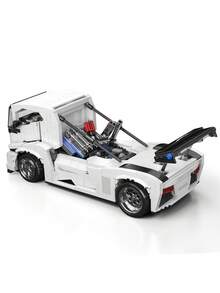 10036 Technik Ritter LKW Bausatz Klemmbausteine Kit, 1604+ Teiles Kreativer Sportwagen LKW Model Bausteine Spielzeug für 14+ Erwachsen (Statische Version) - Weiss - Übersicht 3