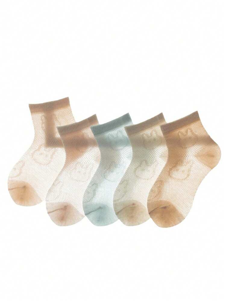 5 pares de calcetines hasta el tobillo de unicolor con diseño de conejo y tela de malla, respirables, elegantes para niños y niñas para uso casual diario - Multicolor - Añade 4