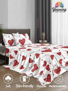 Bộ 4 tấm ga trải giường họa tiết trái tim đỏ trắng dễ chăm sóc bằng vải sợi nhỏ mềm mại Bộ ga trải giường vừa vặn có họa tiết hoa (1 tấm ga trải giường phẳng + 1 tấm ga trải giường vừa vặn + 2 vỏ gối) Bộ ga trải giường vừa vặn cho giường King Queen Full TWIN Kích thước túi sâu lên đến 11,8 inch Vỏ gối, mềm mại, thoáng khí, không nhăn, tốt hơn cho giấc ngủ, phong cách khách sạn sang trọng, quà tặng cho bố mẹ bạn bè Bộ đồ giường ký túc xá Bộ đồ giường cho trường học trở lại - Đỏ và trắng - Xem 2