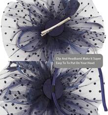 Fascinators Hat Women Tea Party Headband Derby Wedding Flower Cocktail Mesh Feathers Hair Clip - 1-銀灰色 - 查看 8