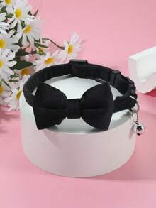 1pc Suede Bowknot Pet Collar With Bell, Adjustable Velvet Neck Strap For Cats - Multicolor - View 11
