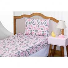 Single Sheet Set With 2 Pieces Printed Cotton Fabric With Elastic All Around And Pillowcase In Matchstick Stitch - Dusty Pink - View 2