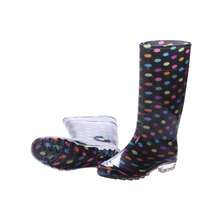 Bota De Lluvia Largas Para Mujer Dama Impermeables Suela Antideslizante Ligeras Livianas Diseño Estampados Material Grueso - Negro Bolitas - Ver 2