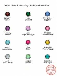A 925 Silver Delicate And Elegant, 12 Colors Birthstone Cubic Zirconia Fashion Ring Is A Wonderful Memorial Gift For Christmas, Anniversary, Valentine's Day, Thanksgiving Day Jewelry For Women