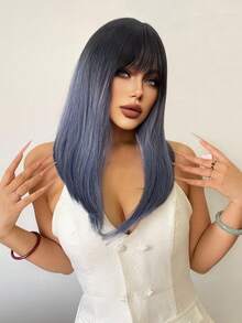 Perucă sintetică, rezistentă la căldură, cu breton, tunsoare prințesă, culoare vin auriu, 24 de inci, complet țesută la mașină, naturală, realistă, pentru zi cu zi, 1 bucată