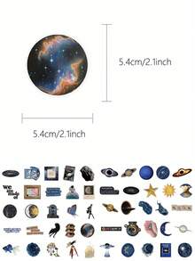 50pcs Mystery Space Stickers PET Material Handbook Laptop Phone Case Luggage Skateboard Helmet Decorative Stickers, School Supplies,Back To School