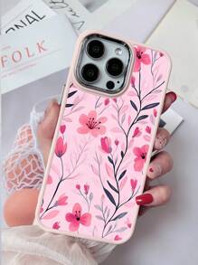 1 pieza Funda de teléfono con marco de metal, de TPU con acabado esmerilado, resistente a caídas y a huellas dactilares, con un diseño de pequeñas flores de colores, compatible con iPhone 7G/8PLUS/X/XR/XS MAX/11/12/13/14 PRO/15promax
