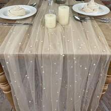 1pc Pearl Chiffon Table Runner, Elegant & Romantic Design, Suitable For Multiple Occasions
