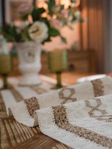 Tokoto 1pc Bohemian Woven Table Runner, Vintage Geometric Jacquard Tassel Dining Table Decor Cloth, Wabi-Sabi Style Coffee Table Cloth - Multicolor - View 6