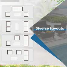 Set Of 4 Furniture Set W/ Washable Cushions & Tempered Glass Coffee Table - 藍色 - 查看 5