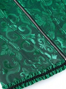 Blusa corta sin mangas con volantes y atar, camisa elegante con botones para mujer, disfraz de Halloween vintage - Negro Verde - Ver 4