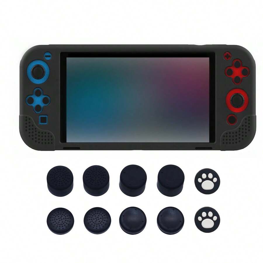 1 Set OLED Protective Case + 10pcs Joystick Cap, Non-Slip Textured Design, Enhanced Grip, Anti-Slip, Anti-Sweat, Anti-Scratch - Multicolor - View 1