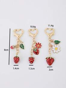 1pc Lovely Cartoon 3D Strawberry Keychains Fruits Keyring Handbag Pendants Backpack For School Fruit - Multicolor - View 7