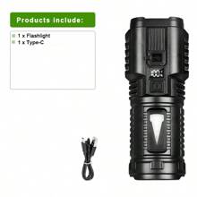 Lanterna Branca de LED Multi com Alta Luminosidade, Lanterna LED de Alto Desempenho, Holofote Recarregável Zoom Multifuncional com Exibição Digital, com Luz Lateral de Alta Intensidade para Trabalho, Adequada para Patrulha, Passeio com Cachorro, Escalada de Montanha, Acessórios para Camping