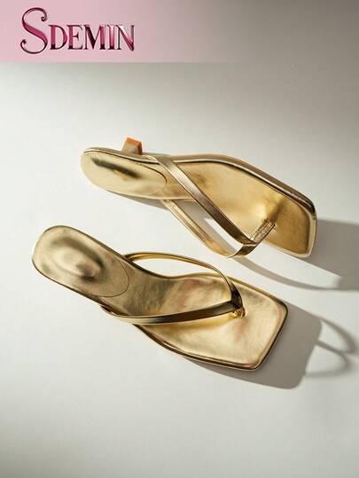 SDEMIN Summer New Arrival Women's Solid Color Slippers, Elegant Vacation Shoes, Casual Beach High Heels Sandals, Fashionable Easy-On Heels For Dress