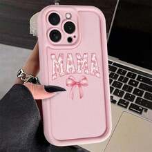 MAMA Letter & Bowknot Pattern Phone Case, Anti-Drop Cellphone Protective Case, Total Protective Shockproof Mobile Phone Cover For IPhone, Gifts For Girl - Pink - View 1
