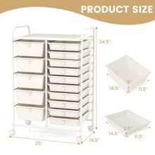 15-Drawer Rolling Storage Cart Mobile Cart With Colorful Drawers & Metal Frame - trắng - Xem 3