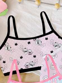 Chatreadl 3 Pieces Set Cute Casual Tween Girl Bra Suspenders Printed Pattern Fresh And Simple Suitable For All Seasons