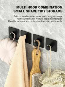 1/2/4 Pcs Square Adhesive Hooks, Wall Mounted Towel Hooks Without Drilling, Hanging Hooks Racks, Shower Clothes Hanger, Home And Apartment Essential, Bathroom & Kitchen Organization And Storage