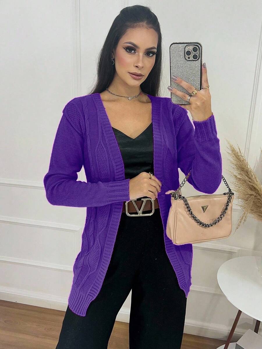Long Sleeve Winter Kimono Knit - Purple - View 1
