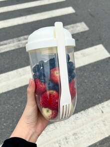 1 Fat Loss Salad Cup, Oat Salad Cup, Yogurt Cup With Spoon Lid, Low Fat Weight Loss Healthy Mason Cup, Portable Slimming Cup, Salad Shaker With Fork - Portable Breakfast Cup, Yogurt, Milk And Other Healthy Lunch Containers, Picnic Lunch Salad Cup - White - View 1