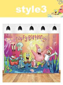 Spongebob SquarePants Theme Photography Background Fabric Birthday Party Photo Banner Decoration Christmas Decorations Home Christmas Gifts Christmas Decor - Multicolor - View 16