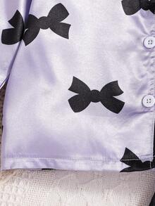女婴可爱心形印花长款睡衣套装 - 紫丁香色 - 查看 6