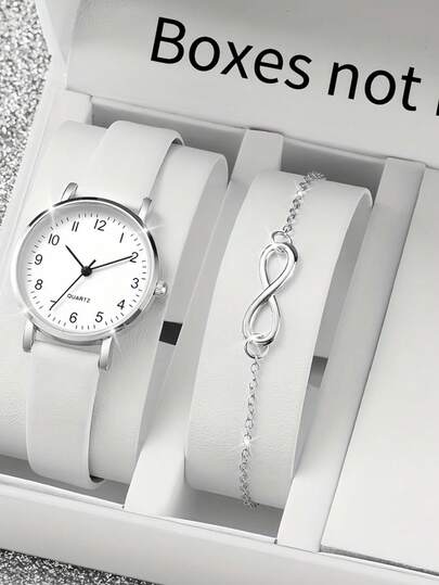 2 件/套时尚简约女士石英手表，搭配皮革手链 + 手镯，可作为学生返校礼物