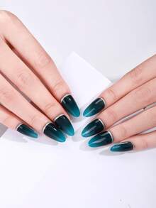 16片孔雀绿渐变半固化凝胶美甲贴纸，亮面自粘凝胶美甲贴，持久14天，需配合UV灯使用，适合女性DIY美甲，美甲用品 - 墨綠色 - 查看 9