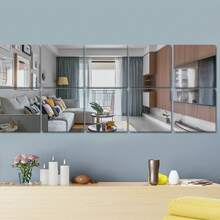 4/8/16片装亚克力方形镜DIY装饰镜，现代风格银色自粘可移除装饰墙贴，适用于客厅、餐厅、卧室、浴室、派对装饰、节日装饰贴纸