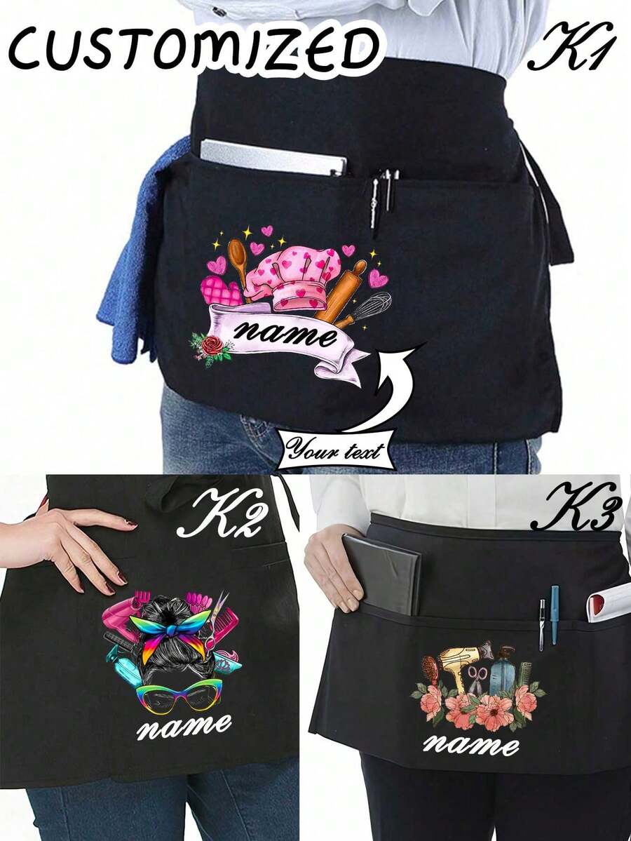 1 chiếc Tạp dề Polyester Unisex tùy chỉnh có 3 túi, Đồng phục bồi bàn ngắn nửa eo dùng cho đồ dùng nhà bếp, Tạp dề thắt lưng cho nhân viên nhà hàng khách sạn, Tạp dề yếm nấu ăn trong bếp, Tạp dề đầu bếp - Nhiều màu - Xem 1