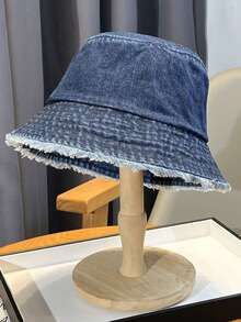 渔夫帽，春夏同款蝴蝶刺绣遮阳牛仔渔夫帽，磨边牛仔帽，纯色牛仔帽，牛仔帽，牛仔渔夫帽，韩版复古渐变色渔夫帽 - 牛仔蝴蝶結漁夫帽 - 查看 18