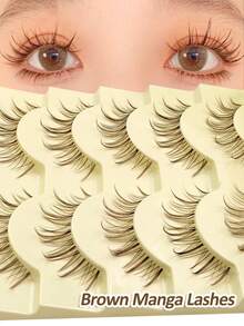 Rikuaild 5 Cặp Lông Mi Giả Tự Nhiên Màu Nâu Kiểu Búp Bê Anime - Lông Mi Manga Thân Trong Suốt, Nối Mi Màu Nâu, Thiết Kế Tiên Truyện Tranh, Hoàn Hảo Cho Việc Nhập Vai - Lông Mi Giả Có Thể Tái Sử Dụng - Lông mi Manga nhọn - Xem 1