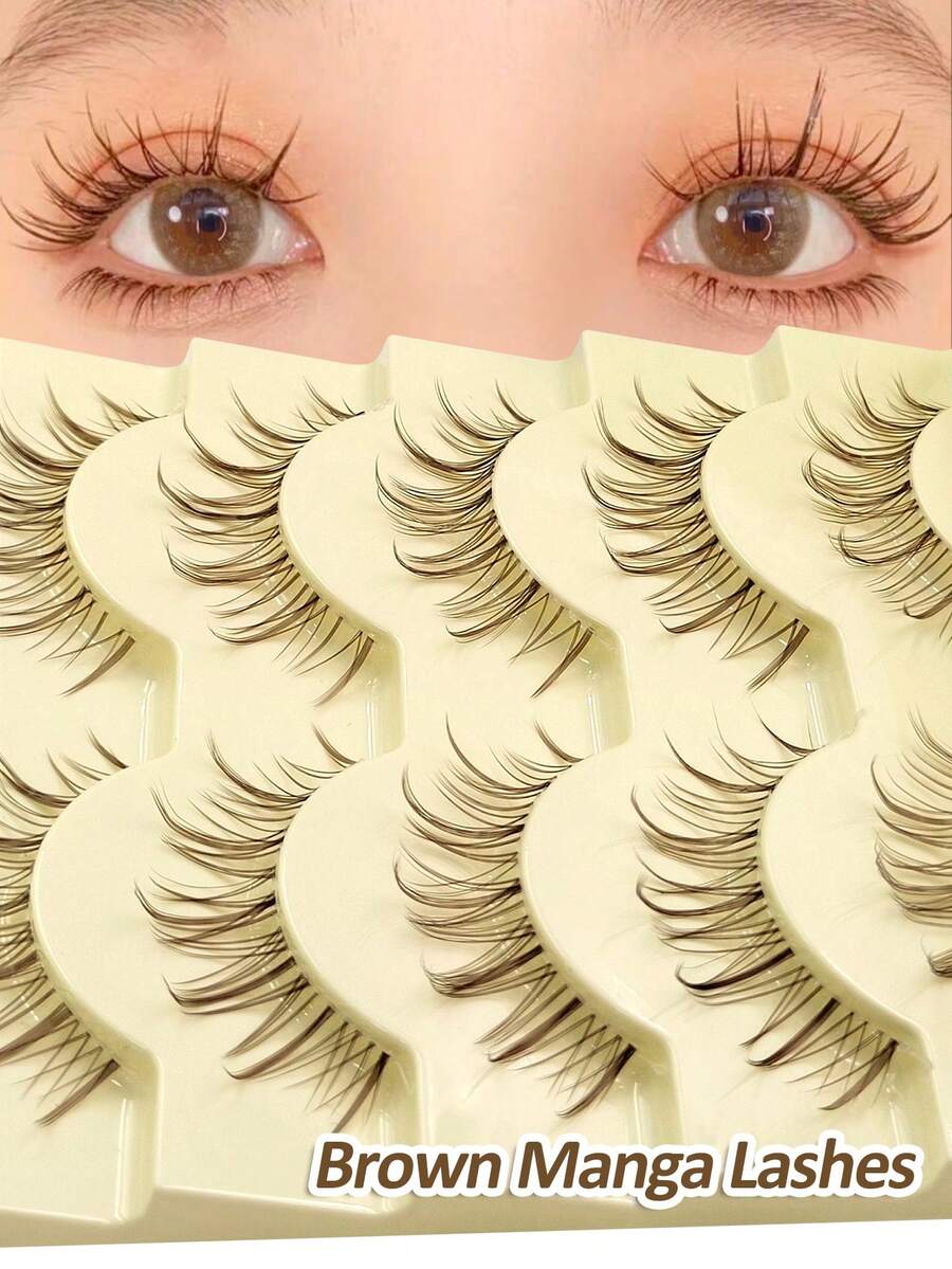 Rikuaild 5 Cặp Lông Mi Giả Tự Nhiên Màu Nâu Kiểu Búp Bê Anime - Lông Mi Manga Thân Trong Suốt, Nối Mi Màu Nâu, Thiết Kế Tiên Truyện Tranh, Hoàn Hảo Cho Việc Nhập Vai - Lông Mi Giả Có Thể Tái Sử Dụng - Lông mi Manga nhọn - Xem 1