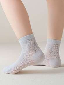 5 Pairs Children Solid Color Cartoon Car Pattern Mesh Breathable Crew Socks For Boys & Girls, Casual Daily Wear - Multicolor - View 4