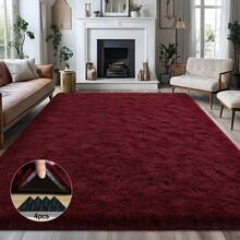 Room Decorative Rugs, Soft Fluffy Cheap Bedroom Rugs (With 4 Free Rug Stickers), Living Room Rugs, Bedroom Rugs, Kids Room, Dormitory, Baby Room Indoor Rugs, Home Decor Aesthetics, - Burgundy - View 3