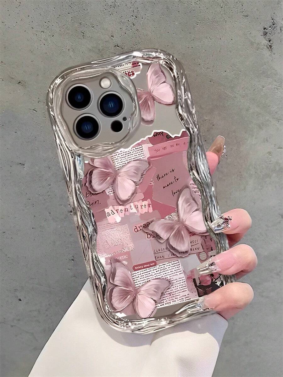 Dreamy Pink Butterfly Phone Case Suitable For 17,  16, 15, 14, 13, 12, 11, PRO MAX,  X, XS, Air,  PLUS, - 彩色 - 查看 1