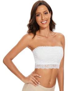 Strapless Bandeau Bra For Women Lace Floral Bralettes Stretchy Chest Wrap Non Padded Tube Top Seamless Bras For Women Halloween Christmas New Year