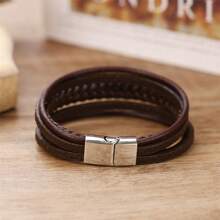 Men Leather Bracelet With Clasp Cowhide Multi-Layer Braided Leather Men Bracelet