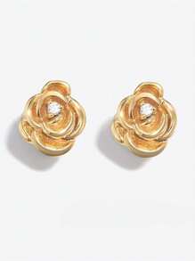 Boucles d'oreilles fleur de rose en argent sterling 925 plaqué or 18 carats, design rétro élégant, polyvalentes pour femme, cadeau parfait pour la Saint-Valentin pour la petite amie
