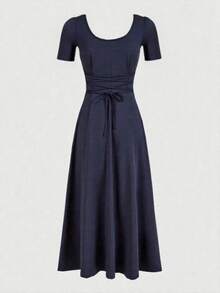 Rochie elegantă, casual, de primăvară/toamnă, nouă, cu mânecă scurtă, slim fit, pentru femei, retro franceză, elegantă, de înaltă calitate, rochie tricotată, cu guler francez, cu mânecă scurtă