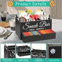 厨房台面零食收纳架，带把手的木质食品储藏盒，厨房、办公室零食吧收纳架，四格食品容器零食盒带抽屉，薯片、糖果等食品储藏收纳架，家居装饰，派对收纳，圣诞节收纳，新年收纳 - 黑色圖案 - 查看 3