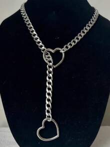 1pc Fashionable And Versatile Hollow Out Peach Heart Alloy Silver Necklace With Simple Style For Couples, Men And Women, Metal Silver Pendant Necklace Suitable For Gift Giving And Daily Wear - Bạc - Xem 8