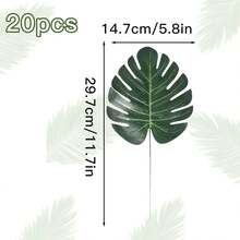 21 片棕榈叶和藤条 - 7 种各式绿色人造热带棕榈叶和茎，适用于丛林主题婚礼、生日派对、宴会桌装饰 - 綠色 - 查看 13
