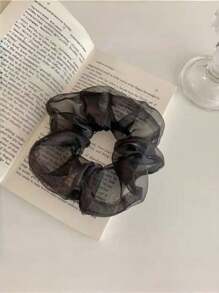 1pc Plain Elegant Large Hair Scrunchie, Women's Pearl Gauze Wrinkled Hair Tie Scrunchies Scrunchy Hair Ties
